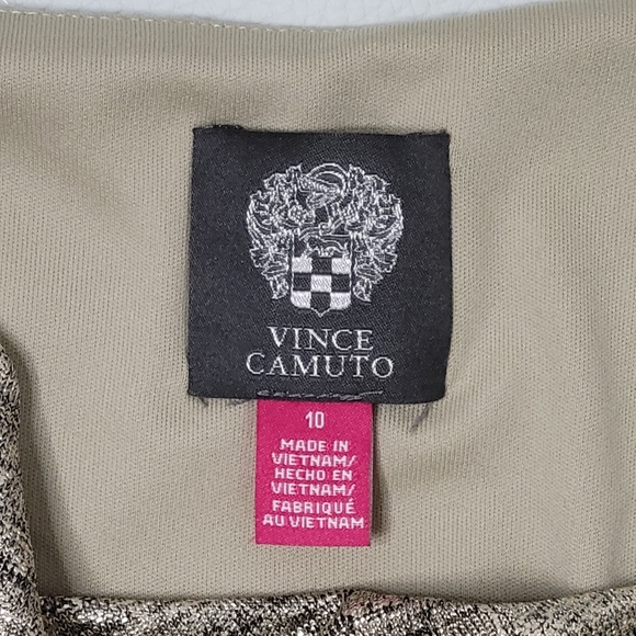 Vince Camuto Dress Womens Size 10 Gold Metallic Sheath Cocktail Midi Sleveless - Picture 3 of 7